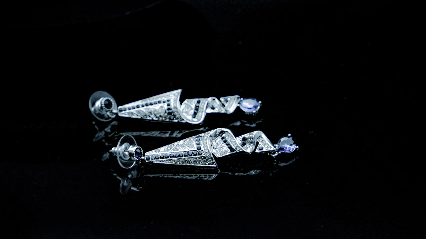 Sapphire Ribbon Elegance - Crystal Drop Earrings