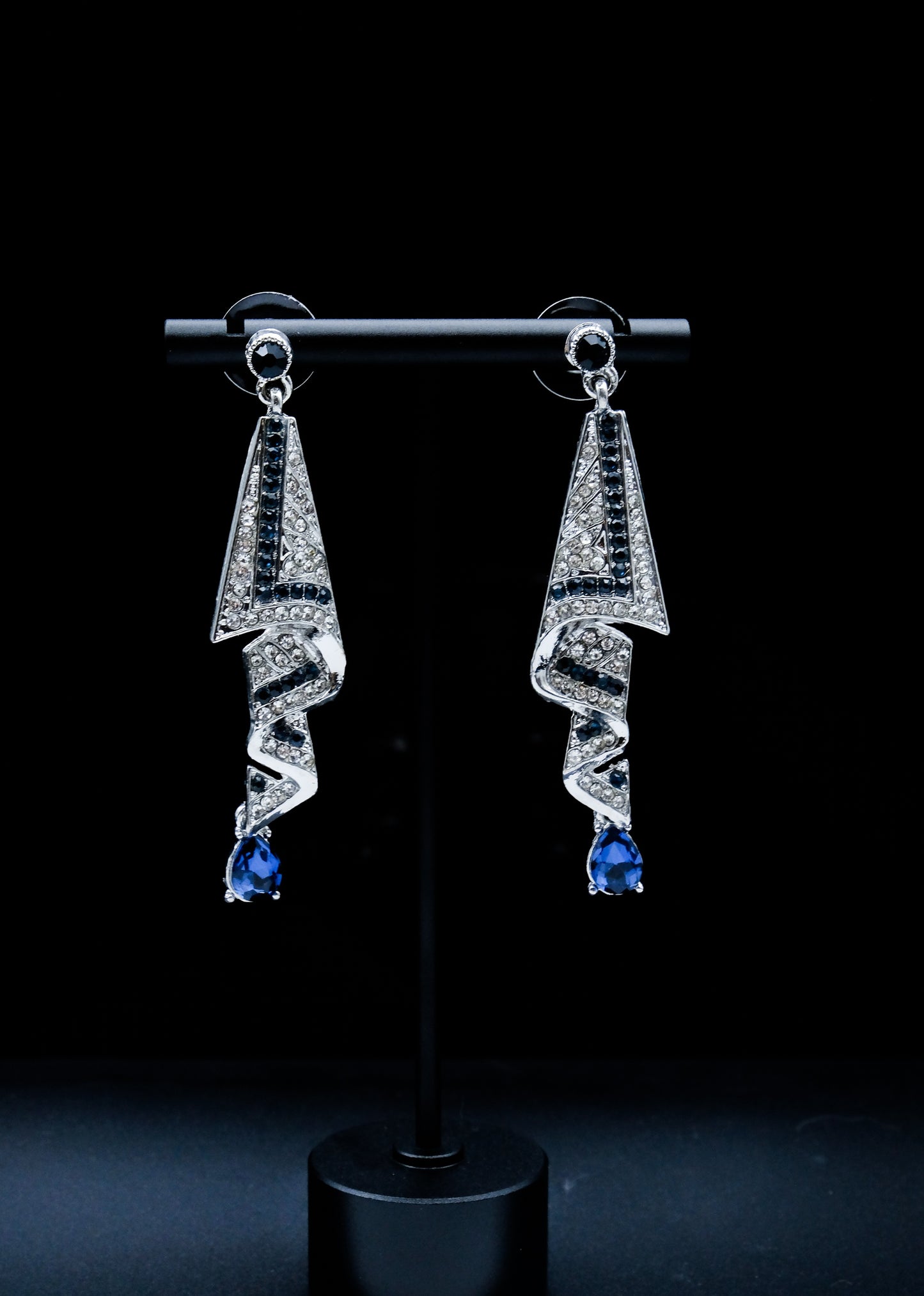Sapphire Ribbon Elegance - Crystal Drop Earrings