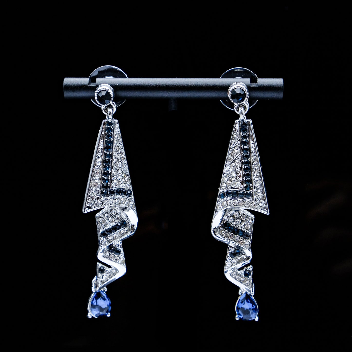 Sapphire Ribbon Elegance - Crystal Drop Earrings