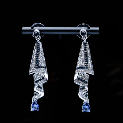Sapphire Ribbon Elegance - Crystal Drop Earrings