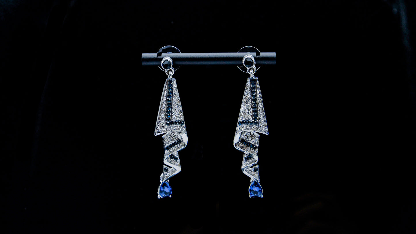 Sapphire Ribbon Elegance - Crystal Drop Earrings