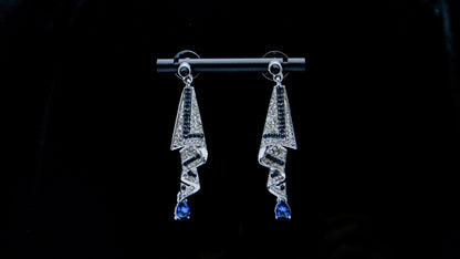 Sapphire Ribbon Elegance - Crystal Drop Earrings